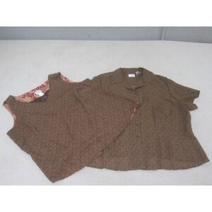 Emma James Shirt 20W Brown‎ Geo Lot of 2 Casual Polyester Short Sleeve